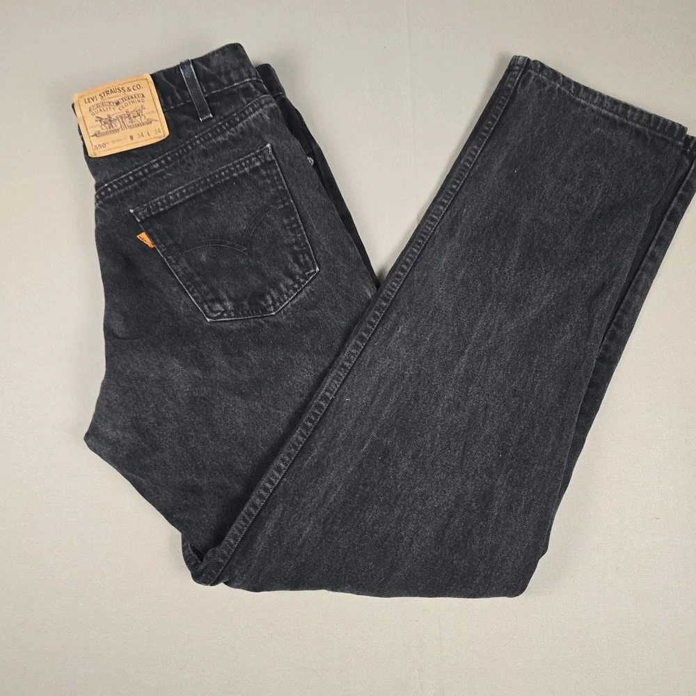 Vtg 1997 Levis 550 Orange Tab Black Jeans 34x34 Relaxed Tapered Puerto Rico USA